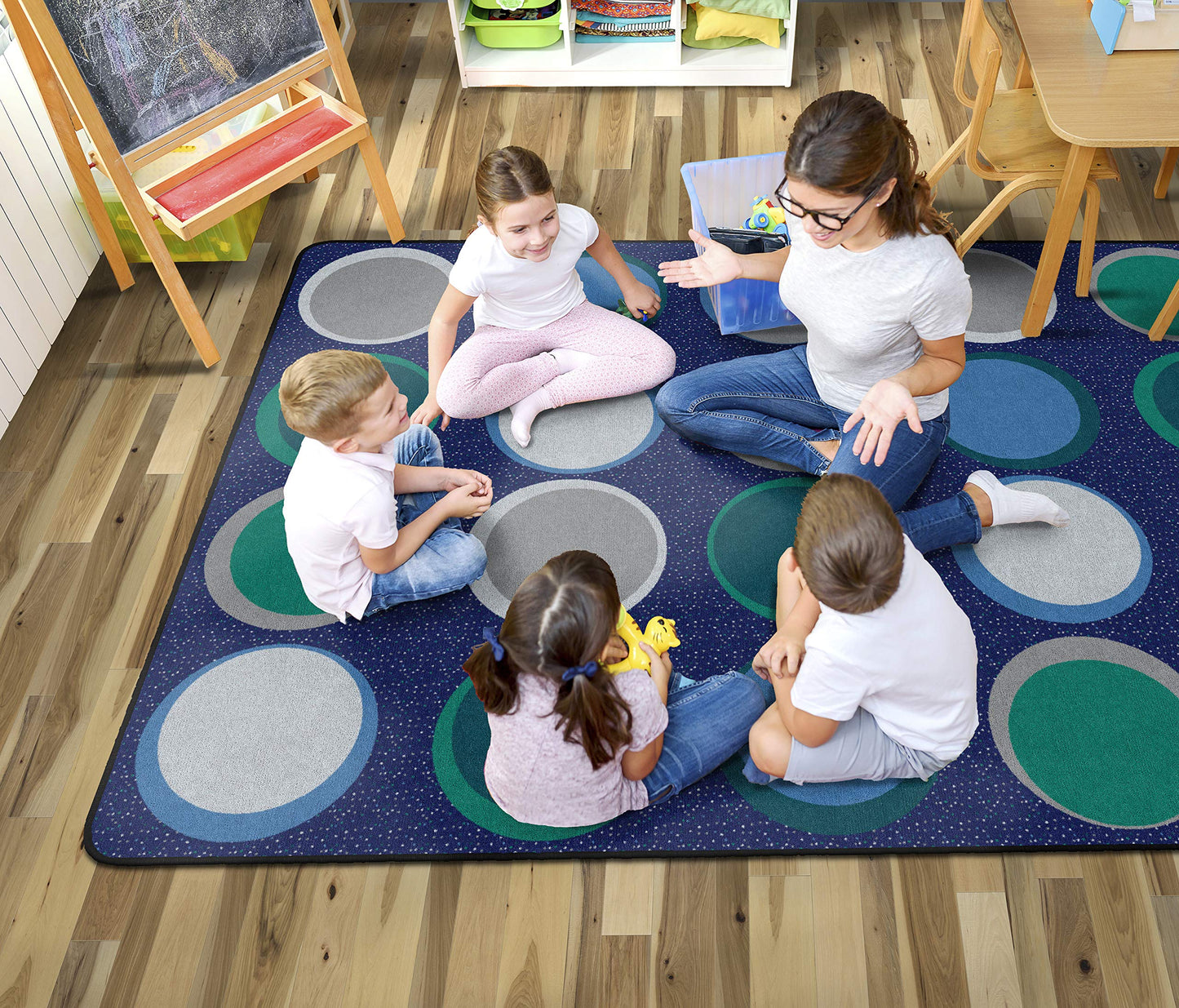 Flagship Carpets Sitting Spots Classroom Educational Area Rug for Kids and Teachers, Durable Quality for Schools, Preschool, Daycare, Learning Centers, and Home, 6' x 8'4" - Cool Blue