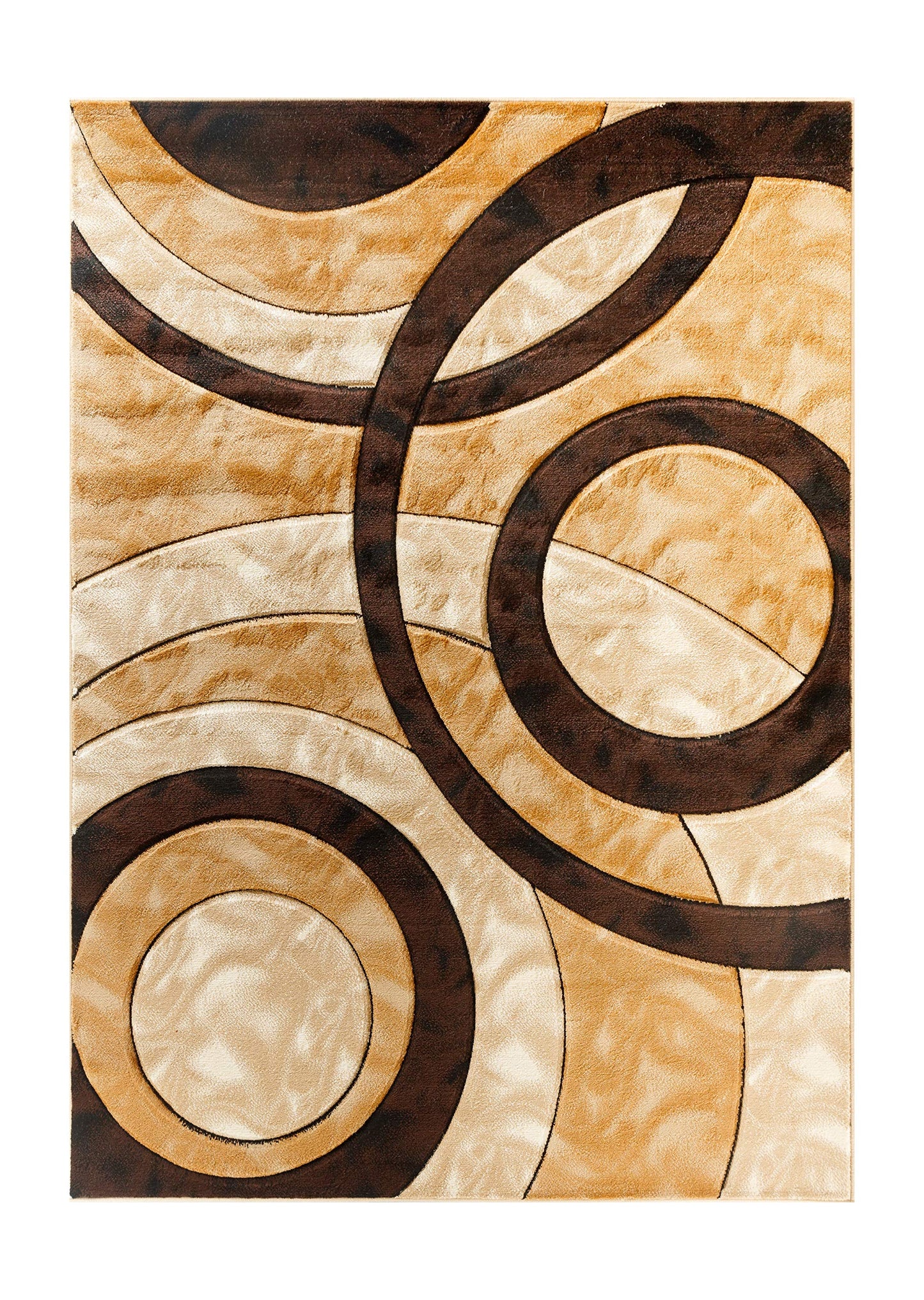 GLORY RUGS Area Rug Modern 5x7 Brown Circles Geometry Soft Hand Carved Contemporary Floor Carpet Fluffy Texture for Indoor Living Dining Room and Bedroom Area