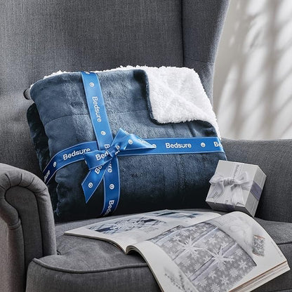 Bedsure GentleSoft Sherpa Fleece Throw Blanket for Couch - Thick and Warm Throw for Men, Soft Fuzzy Plush Blanket for Winter, Slate Blue, 50x60 Inches