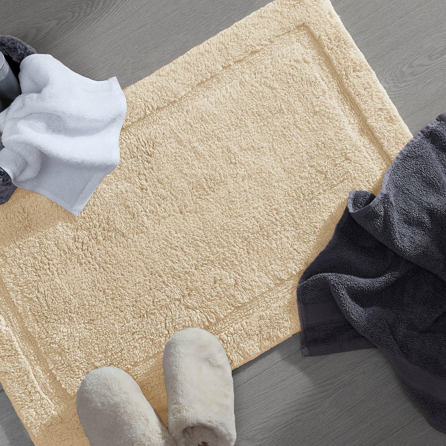 Jean Pierre New York Lydia Border 100% Cotton Bath Mat - Non-Slip Bath Rug - Ivory - 27"x45"