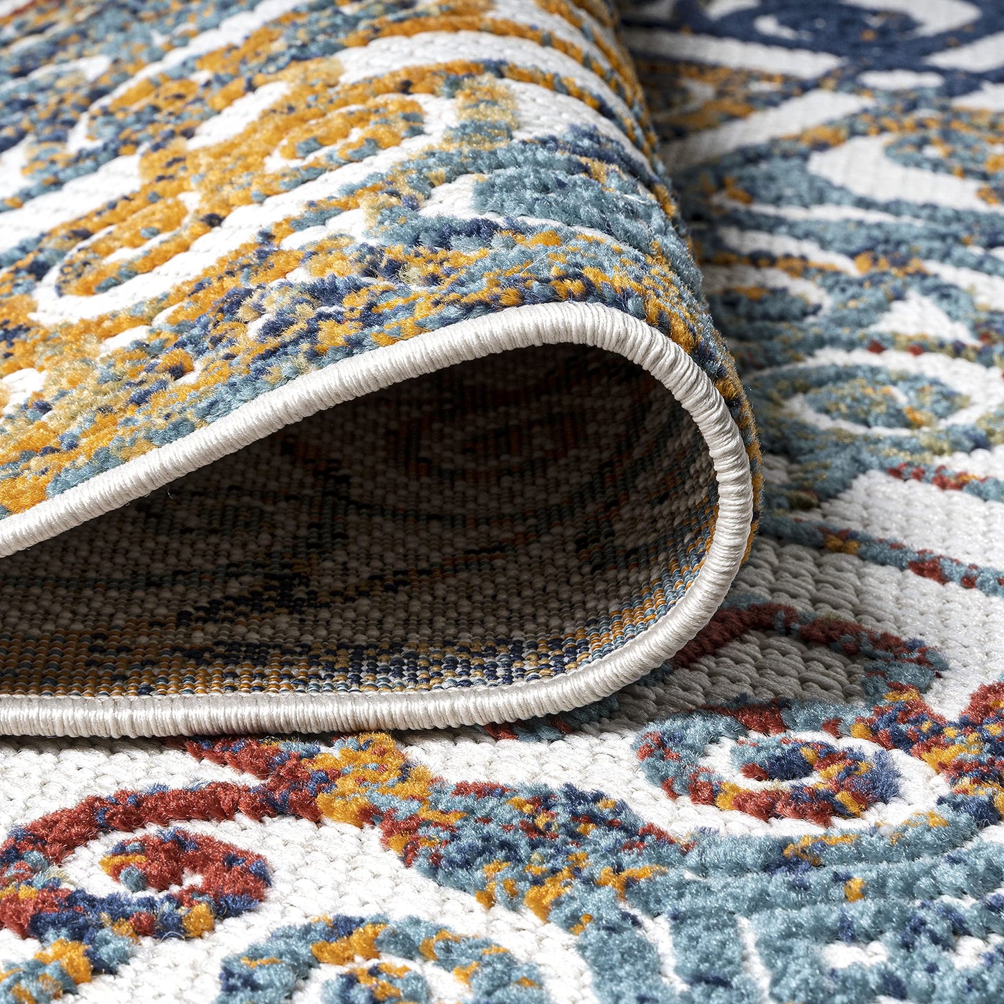 JONATHAN Y Ornate Trellis Indoor Outdoor Area Rug 3X5 Cream/Blue/Orange, Cetara for Backyard, Patio, Porch, Easy-Cleaning, High Traffic, Pet-Friendly, Non-Shedding (AMC111A-3)