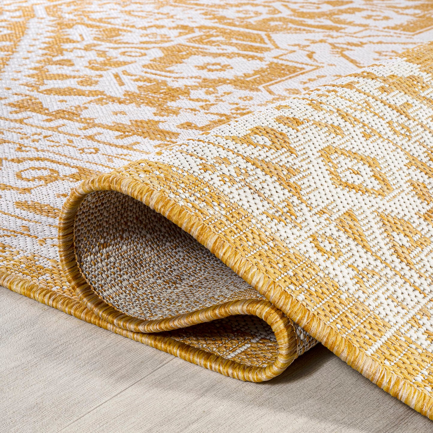 JONATHAN Y Medallion Weave Indoor Outdoor Runner Rug 2X10 Yellow/Cream, Sinjuri Textured for Backyard, Patio, Porch, Easy-Cleaning, High Traffic, Pet-Friendly, Non-Shedding (SMB101I-210)
