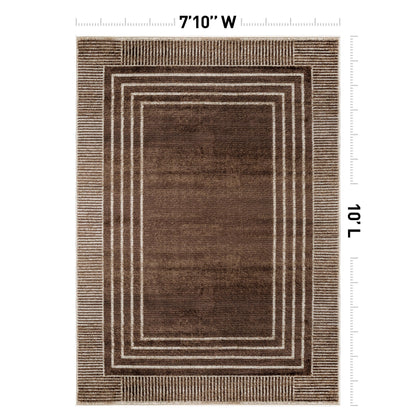 Rugshop Contemporary Geometric Bordered Indoor Area Rug for Living Room,Bedroom,Kitchen Rug Low Pile Rug with Jute Backing 7' 10" x 10' Brown