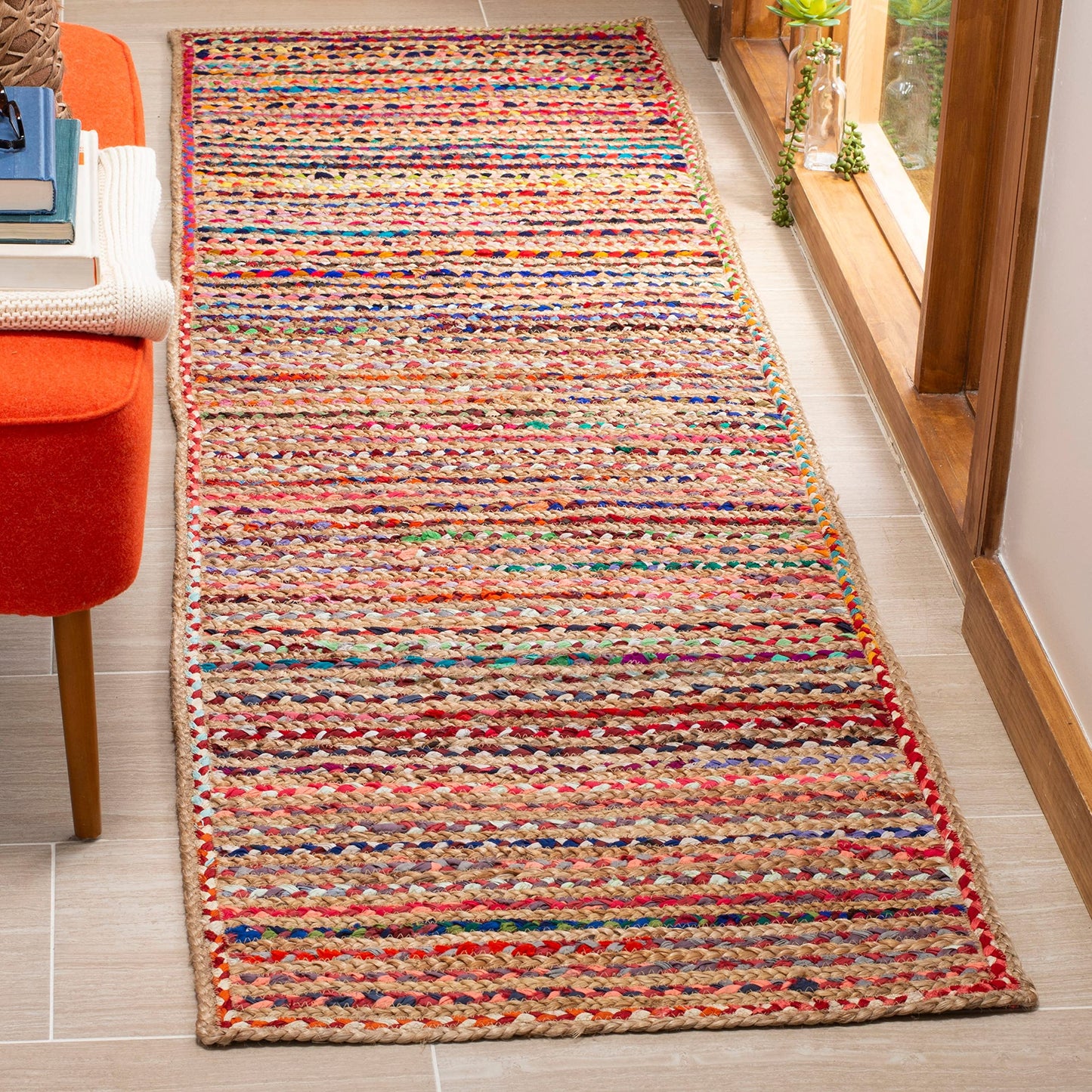 SAFAVIEH Cape Cod Collection Area Rug - 9' x 12' Oval, Natural & Multi, Handmade Boho Braided Jute, Ideal for High Traffic Areas in Living Room, Bedroom (CAP251A)