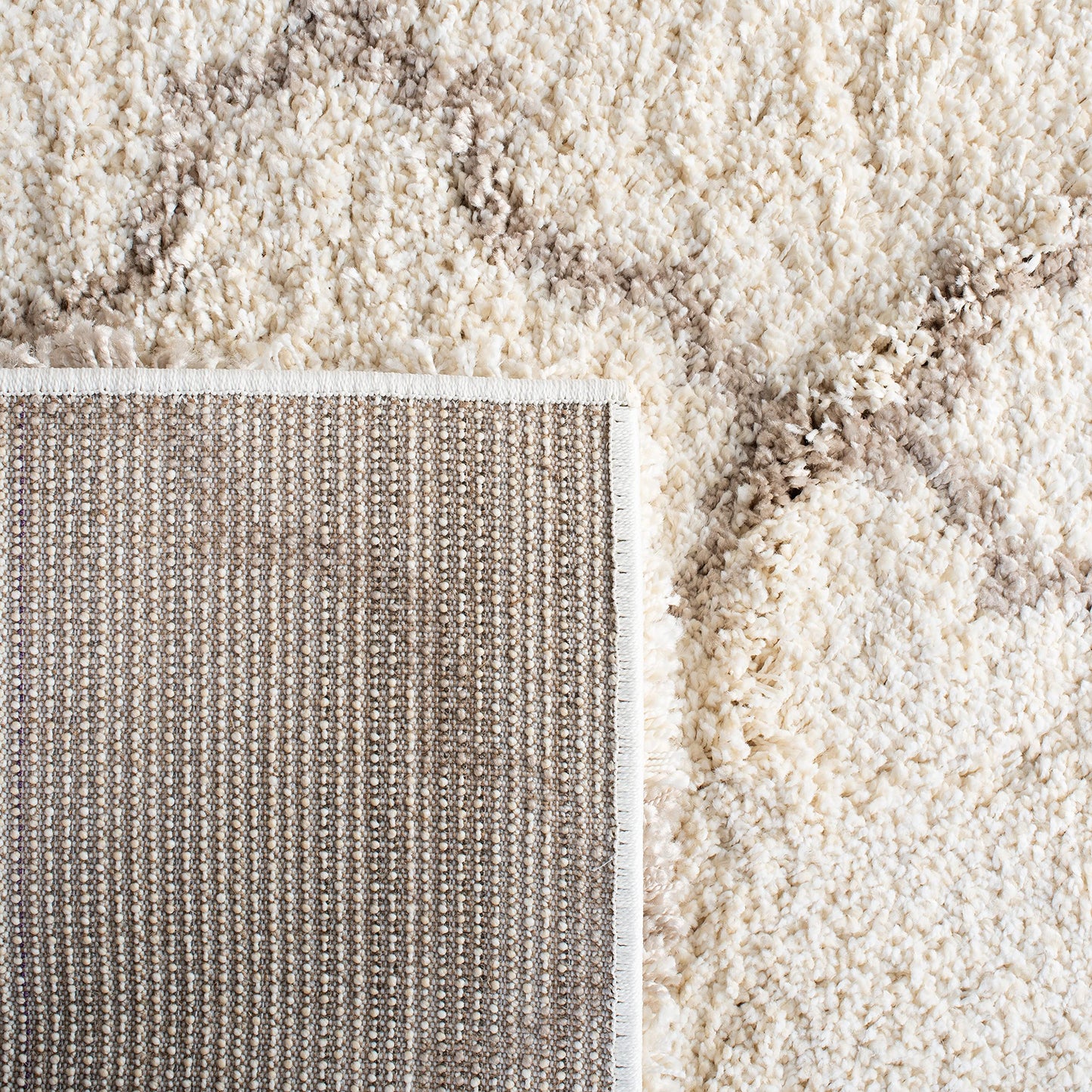 SAFAVIEH Hudson Shag Collection Area Rug - 5'3" x 7'6", Ivory & Beige, Moroccan Trellis Design, Non-Shedding & Easy Care, 2-inch Thick Ideal for High Traffic Areas in Living Room, Bedroom (SGH282E)