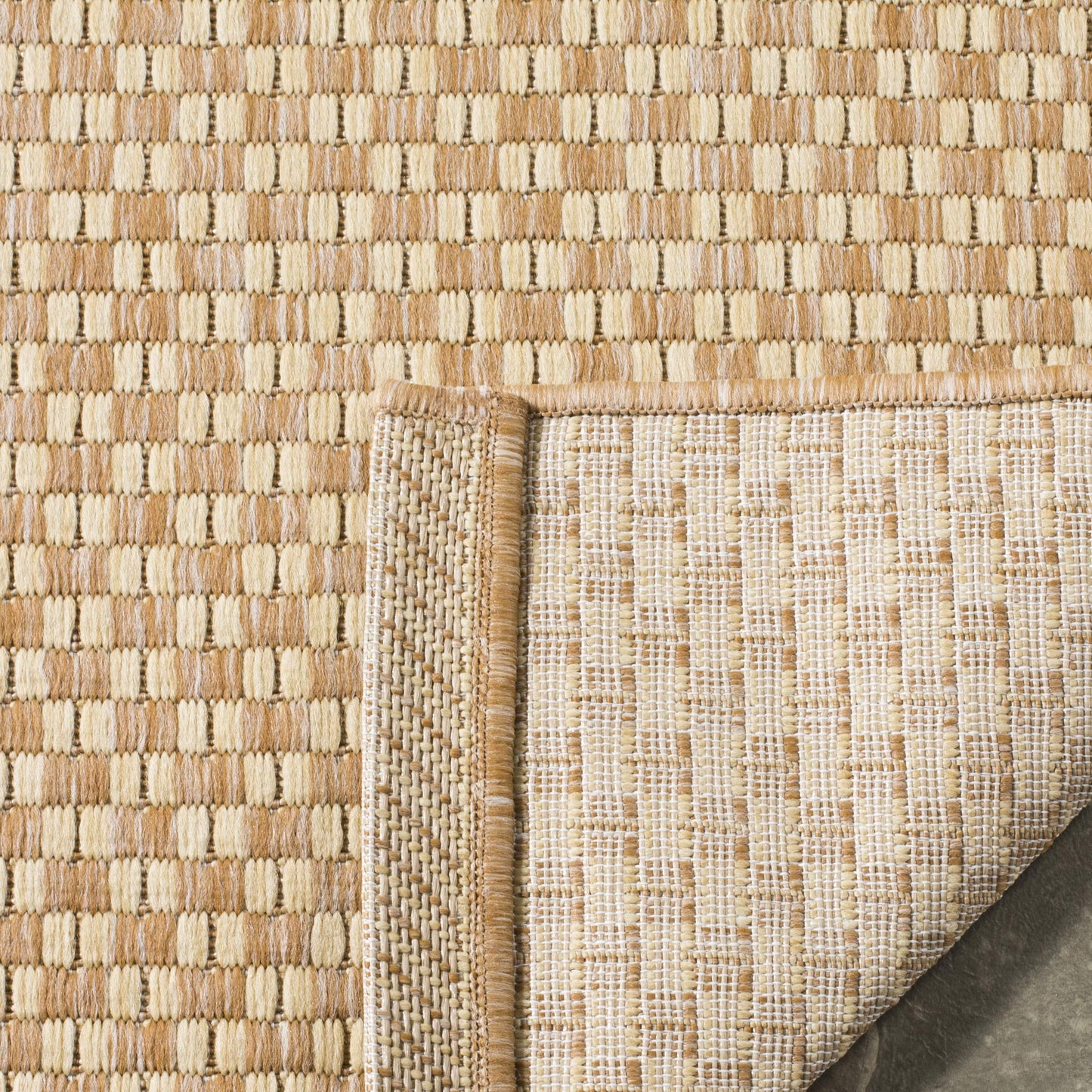 SAFAVIEH Washable Rug Outdoor Courtyard Collection - 4' x 5'7", Natural & Cream, Non-Shedding & Easy Cleaning, Ideal for Patio, Backyard, Mudroom (CY8653-03021)