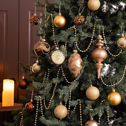 Valery Madelyn Glass Christmas Ornaments Set, 10ct Bronze Copper and Gold Mercury Blown Glass Christmas Tree Ball Decorations, Luxury Xmas Hanging Teardrop Finial Faceted Reflector for Holiday Decor