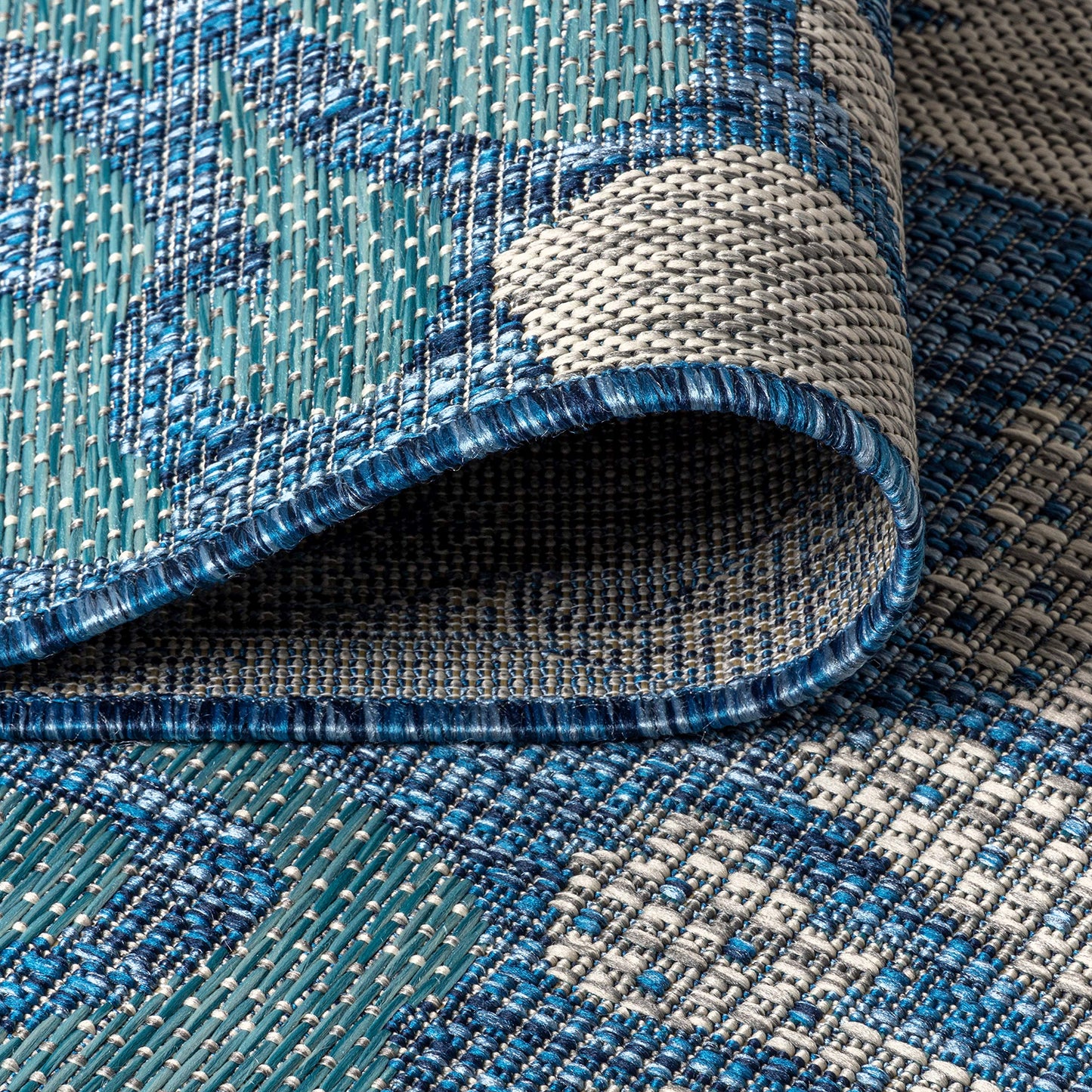 JONATHAN Y Floral Textured Weave Indoor Outdoor Area Rug 5X8 Navy/Aqua, Zinnia Modern for Backyard, Patio, Porch, Easy-Cleaning, High Traffic, Pet-Friendly, Non-Shedding (SMB110C-5)