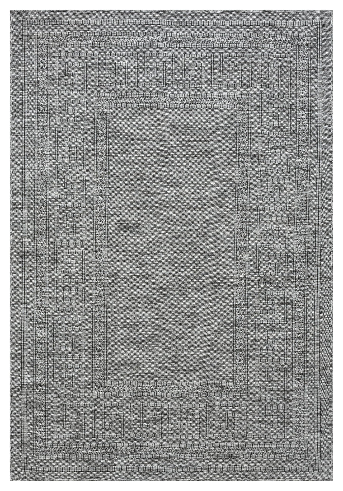 RUGGERRUGS Diana Textured Foldable Gray Indoor Outdoor Rug, 5x7, Weather Resistant, Easy Clean, UV Resistant, Modern Bordered Patio Carpet for Porch, Deck, Backyard, Living Room (5' x 7', Gray)