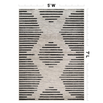 Rugshop Contemporary Abstract Indoor Area Rug for Living Room,Bedroom,Kitchen Rug Low Pile Rug with Jute Backing 5' x 7' Cream