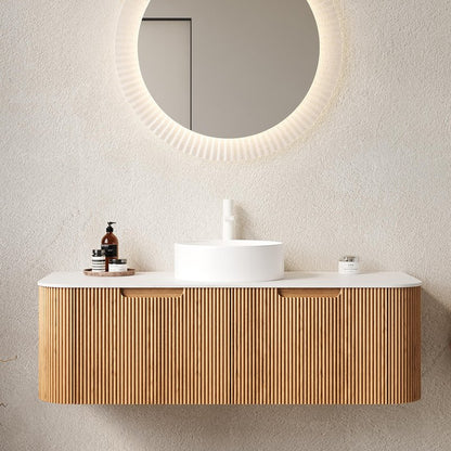 Elysionix 30 inch Bathroom Vanity with Sink, Pre-Installed Floating Bathroom Vanity Cabinet with Round White Ceramic Sink, Sintered Stone Countertop, Wall Mounted Storage Cabinet, Natural Wood Color