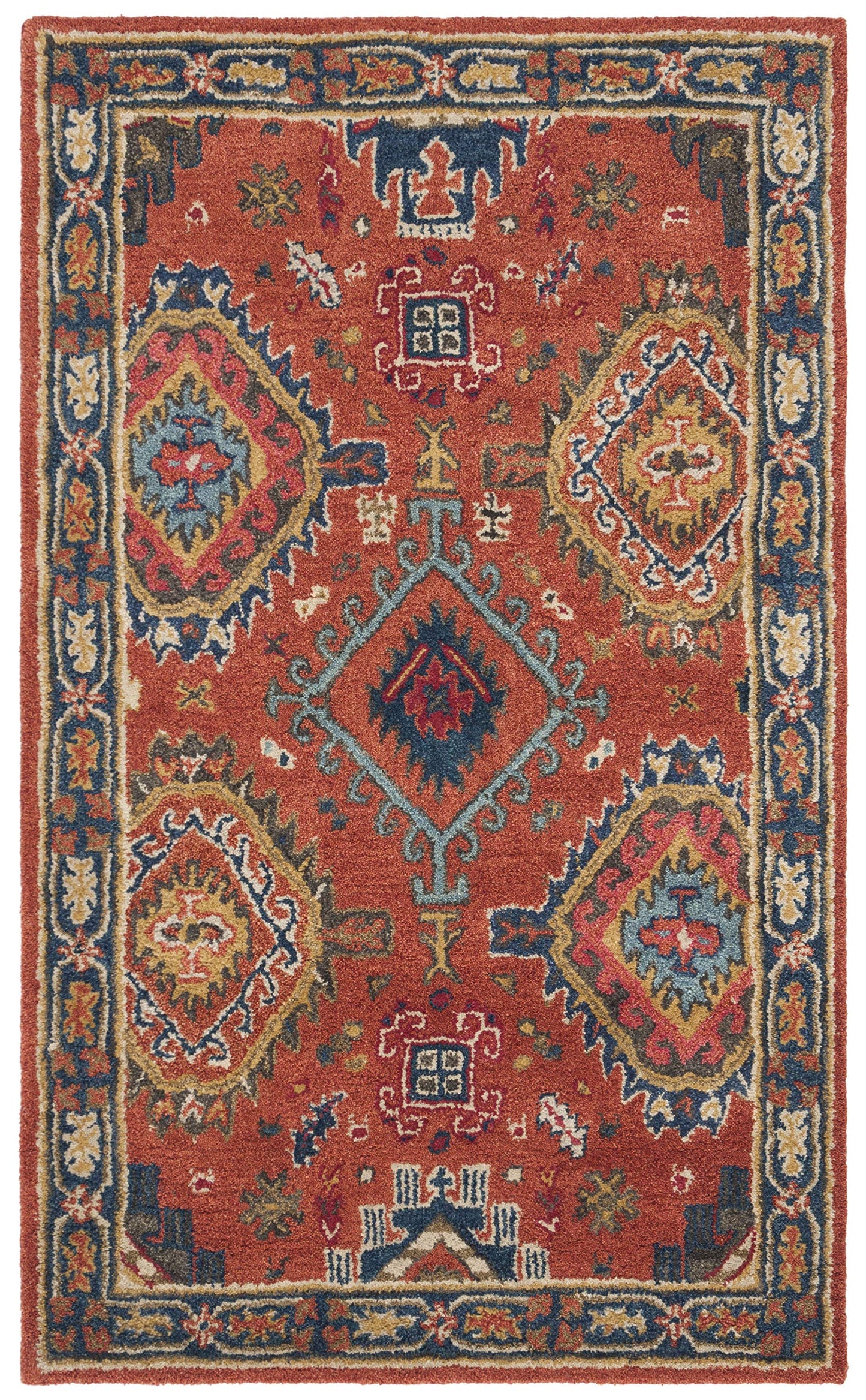 SAFAVIEH Heritage Collection 3' x 5' Rust / Navy HG427P Handmade Traditional Oriental Premium Wool Area Rug