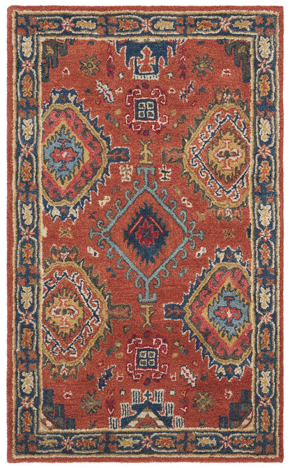 SAFAVIEH Heritage Collection 3' x 5' Rust / Navy HG427P Handmade Traditional Oriental Premium Wool Area Rug