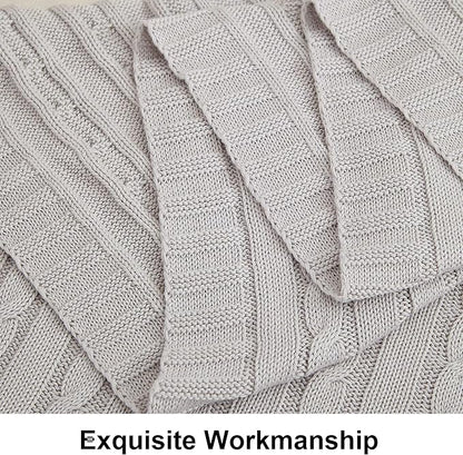NTBAY 100% Pure Cotton Oversize (60x80) Cable Knit Throw Blanket, Super Soft Warm Knitted Throw Blanket for Bed, Sofa, Chair, Couch - Extra Cozy, Machine Washable, Comfortable Home Decor, Silver Grey
