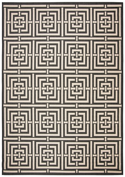 SAFAVIEH Courtyard Collection 9' x 12' Black/Bone CY6937 Indoor/ Outdoor Splashproof Easy Scrubbing Patio Backyard Mudroom Area Rug