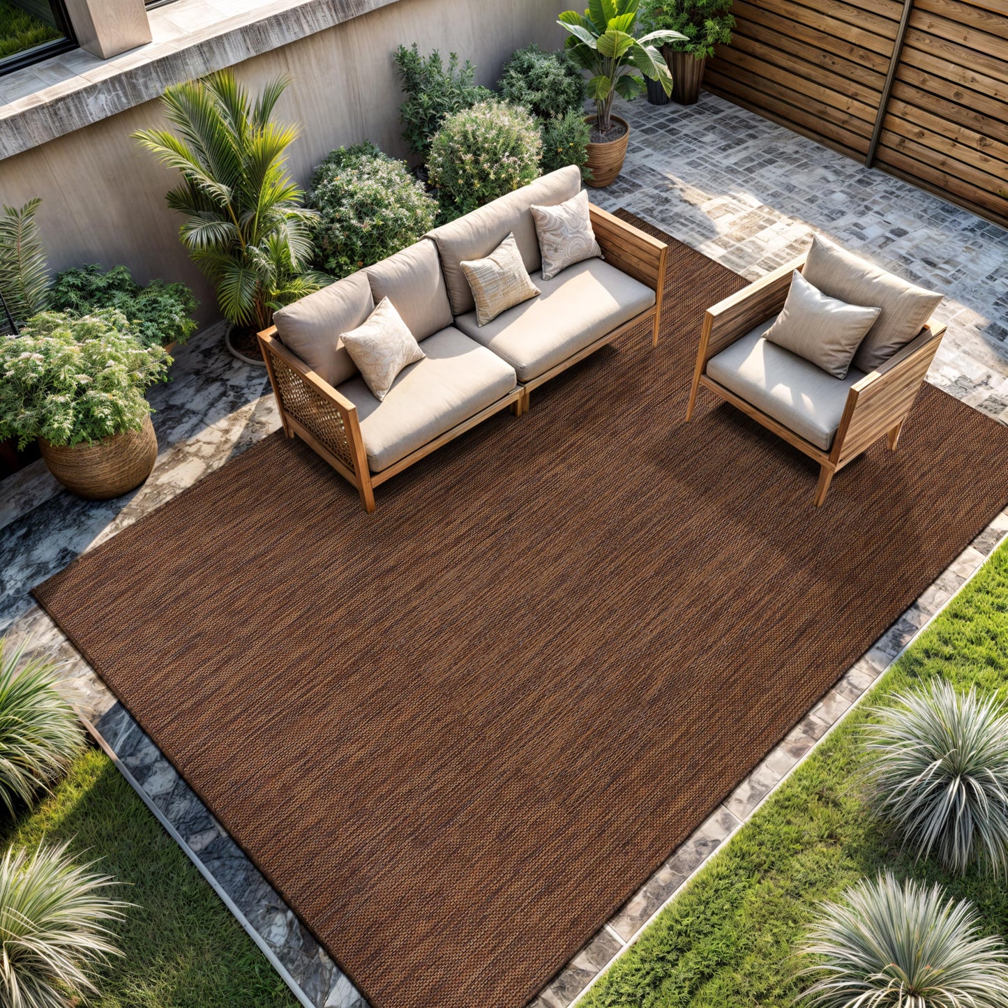CAMILSON Outdoor Rug 8x10 Modern Area Rugs for Indoor and Outdoor Patios and Porches - Waterproof, Washable, Non-Shedding, Easy-to-Clean Outside Carpet (8 x 10, Solid - Gold)