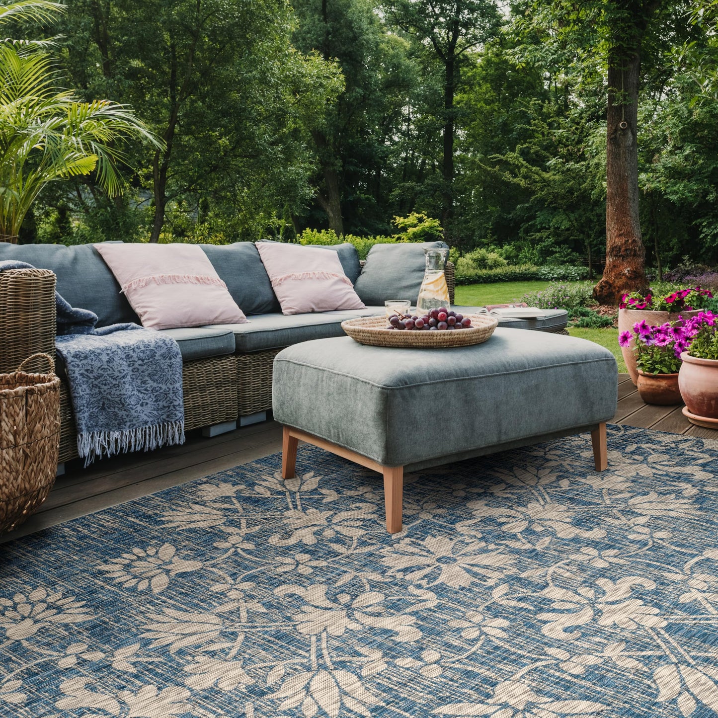 SAFAVIEH Courtyard Collection 9' x 12' Navy/Grey CY8064 Indoor/-Outdoor Waterproof Easy-Cleaning Patio Backyard Mudroom Area-Rug