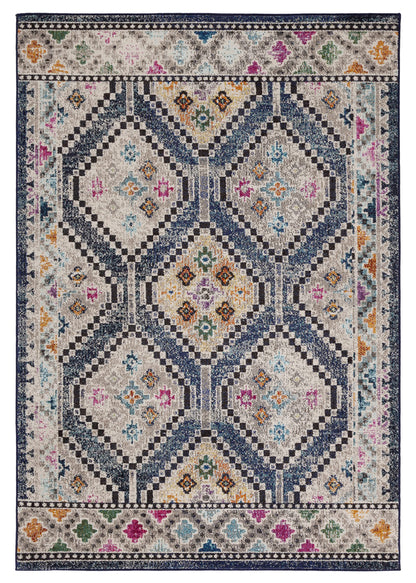 SAFAVIEH Area Rug 8x10 - Madison Collection - Large - Navy & Beige, Boho Tribal Distressed Design, Non-Shedding & Easy Cleaning, Ideal for Living Room, Bedroom, Office, Dining Space (MAD481N)