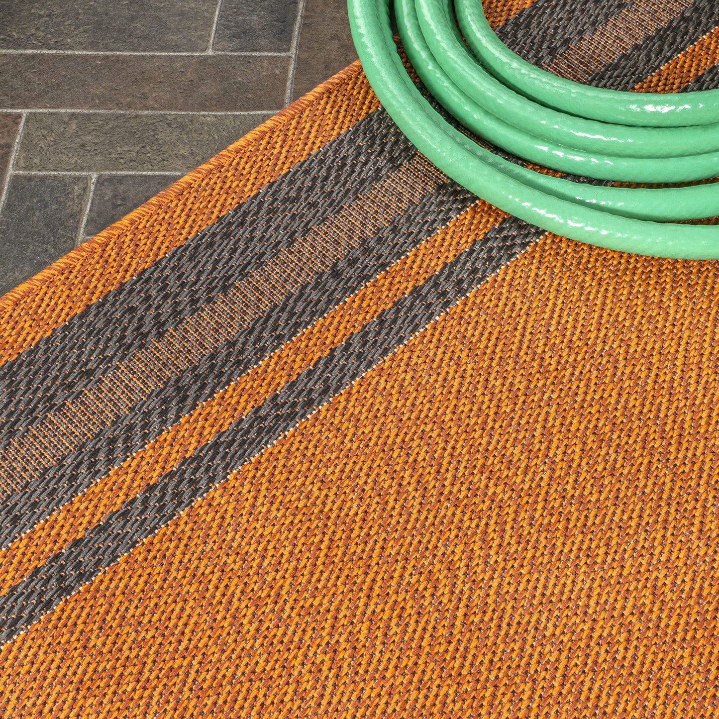 JONATHAN Y Border Stripe Indoor Outdoor Runner Rug 2X8 Orange/Dark Gray, James Modern for Backyard, Patio, Porch, Easy-Cleaning, High Traffic, Pet-Friendly, Non-Shedding (SMB201A-28)