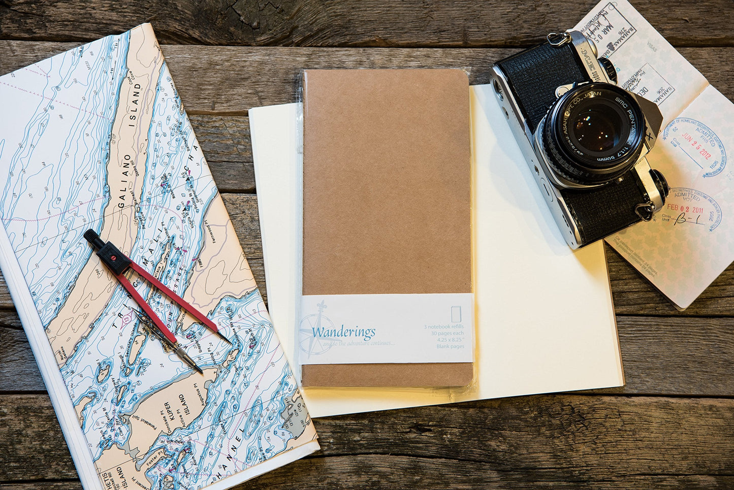 WANDERINGS Blank Regular Size Travelers Notebook Inserts | 4.25" x 8.25" (11 x 21cm) | 100 GSM Paper | 3 Hand-sewn Booklets/180 Pages | Travelers Notebook Refills for Journals, Diaries, Planners