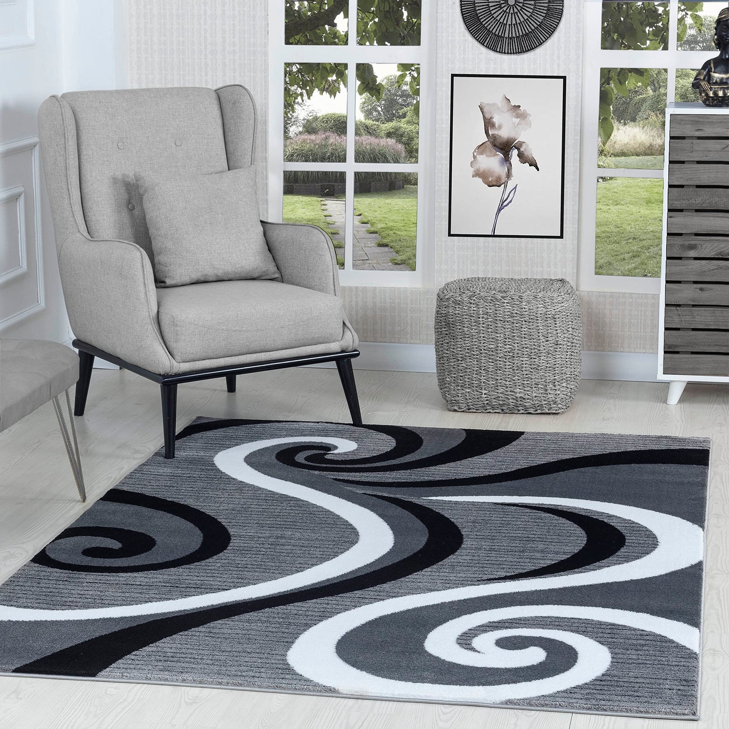 GLORY RUGS Modern Area Rug 5x7 Black Gray Modern Carpet Bedroom Living Room Contemporary Dining Accent Sevilla Collection 4817A (Grey Black)