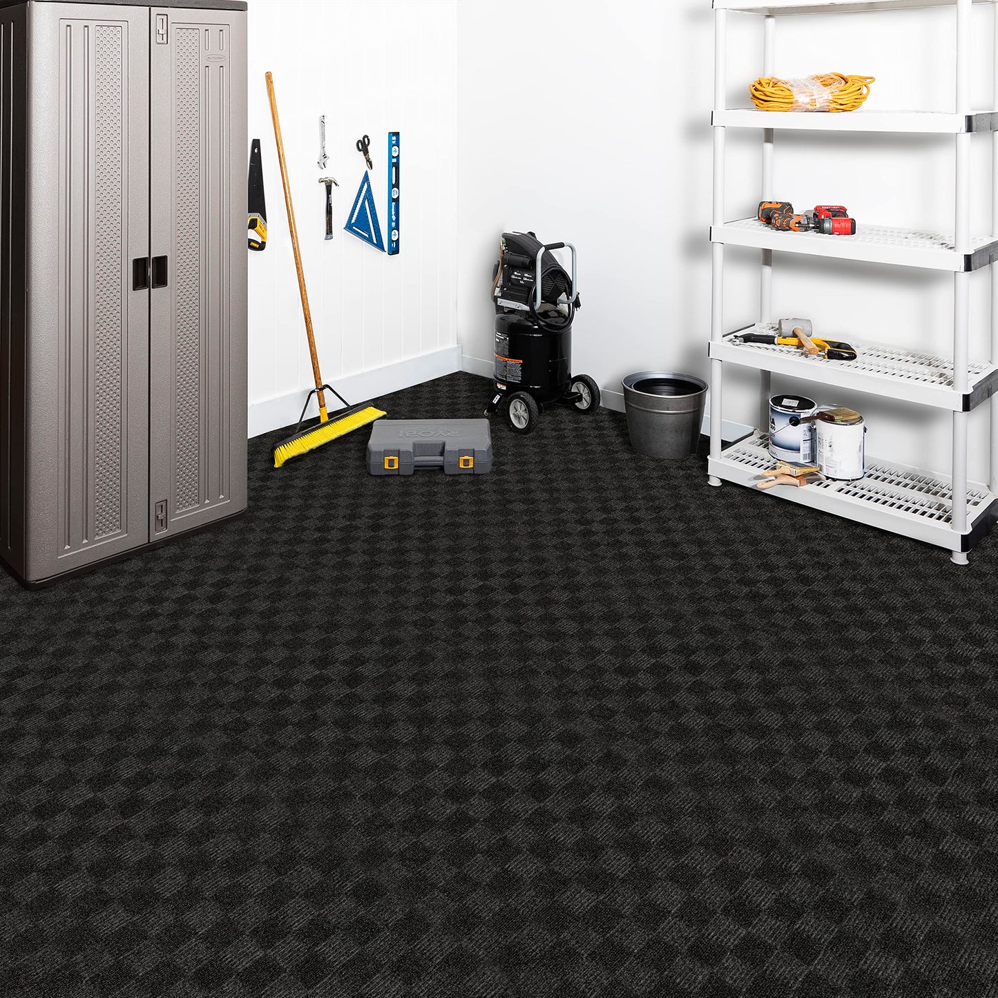 Mohawk Home 24" x 24" Indoor/Outdoor 0.25" Pile Height, Peel and Stick Carpet Tile, Black Polyester, (15 Tiles) (60 sqft/Box)