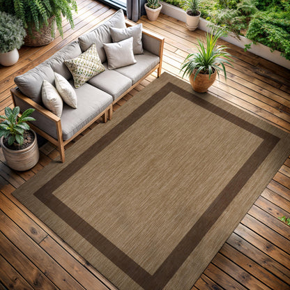 CAMILSON Outdoor Rug 8x10 - Modern Outside Rugs for Patios Porches Waterproof Durable Washable Non-Shedding, Easy-to-Clean Indoor Outdoor Area Carpet (8 x 10, Bordered - Jute)