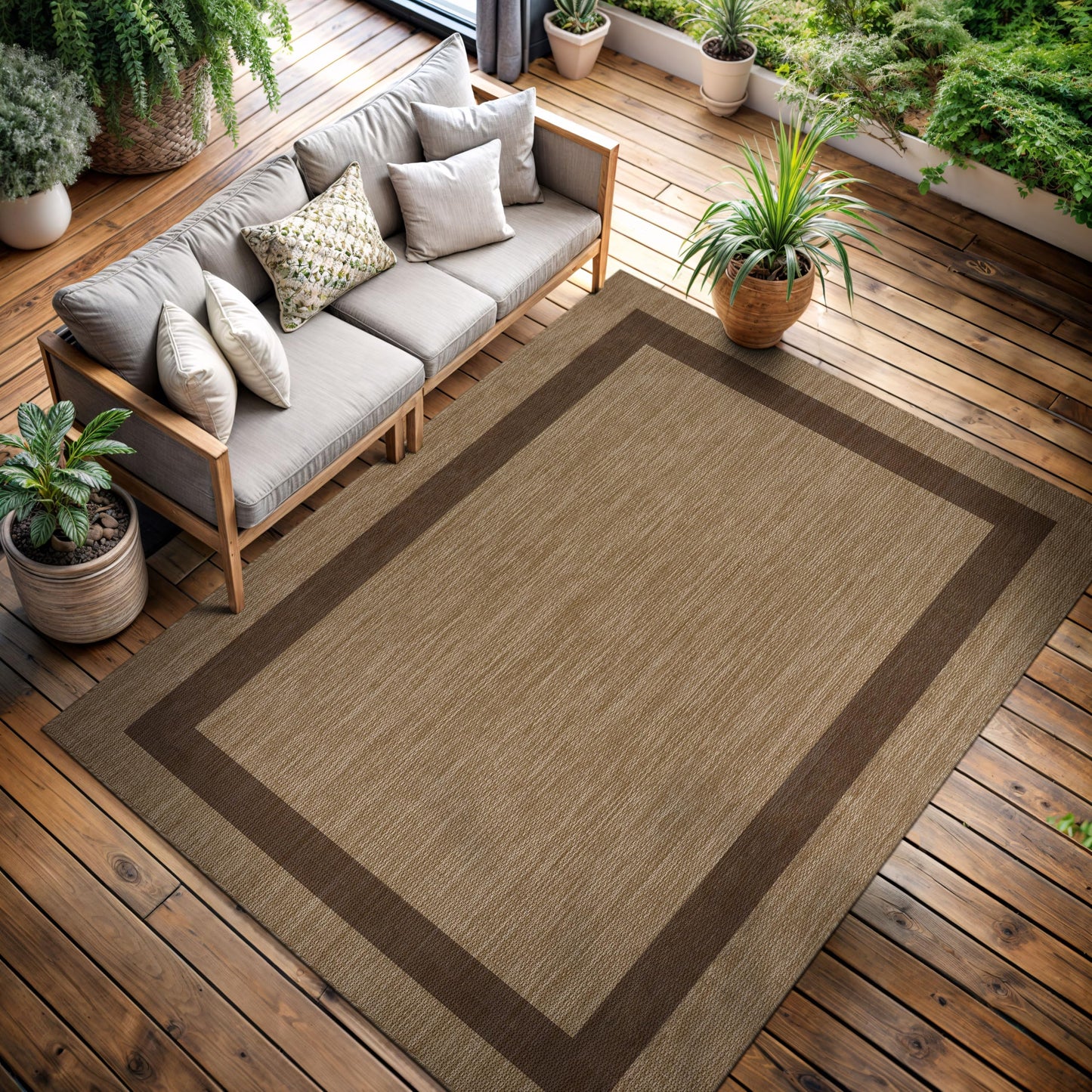 CAMILSON Outdoor Rug 9x12 - Large Modern Outside Rugs for Patios Porches Waterproof Durable Washable Non-Shedding, Easy-to-Clean Indoor Outdoor Area Carpet (9 x 12, Bordered - Jute)