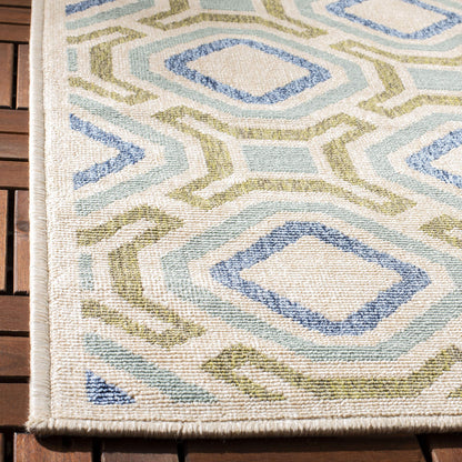 SAFAVIEH Washable Rug Outdoor Veranda Collection - 6'7" x 9'6", Cream & Green, Non-Shedding & Easy to Clean, Ideal for Patio, Backyard, Mudroom (VER089-0614)