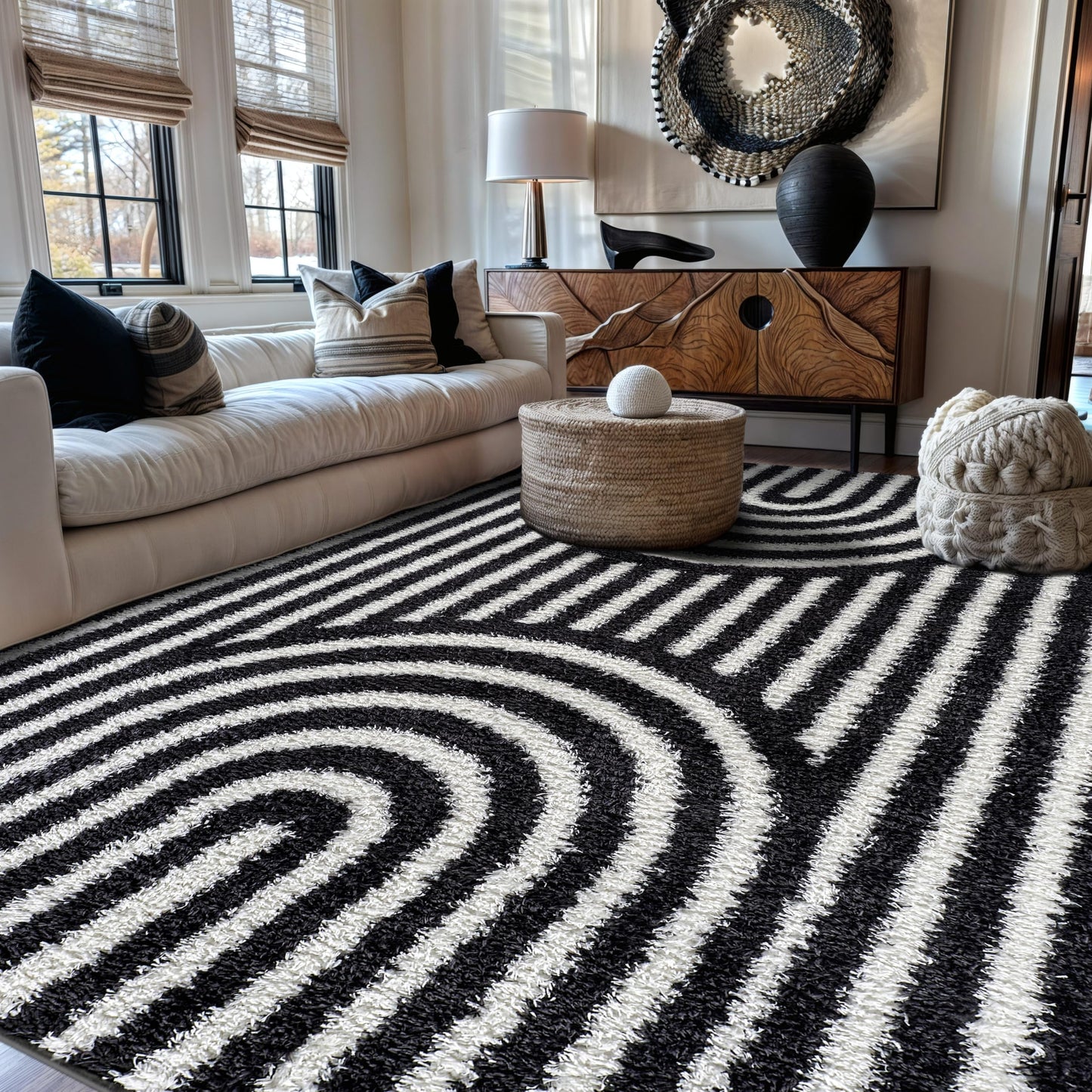 Rugshop Abstract Arch Shag Area Rug Anthracite Dark Gray 5' x 7' Great for Bedrooms, Living Rooms, or Under Coffee Tables