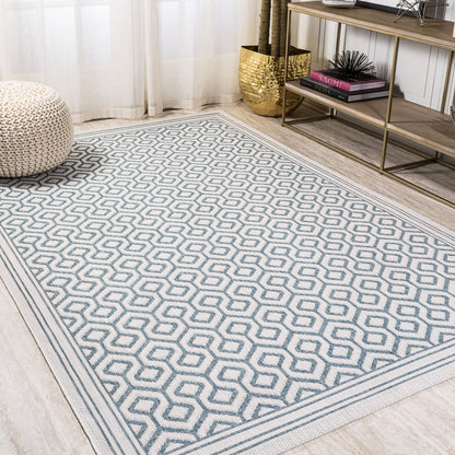 JONATHAN Y Diamond Trellis Indoor Outdoor Area Rug 3X5 Teal/Gray, Marvao for Backyard, Patio, Porch, Easy-Cleaning, High Traffic, Pet-Friendly, Non-Shedding (SMB111A-3)