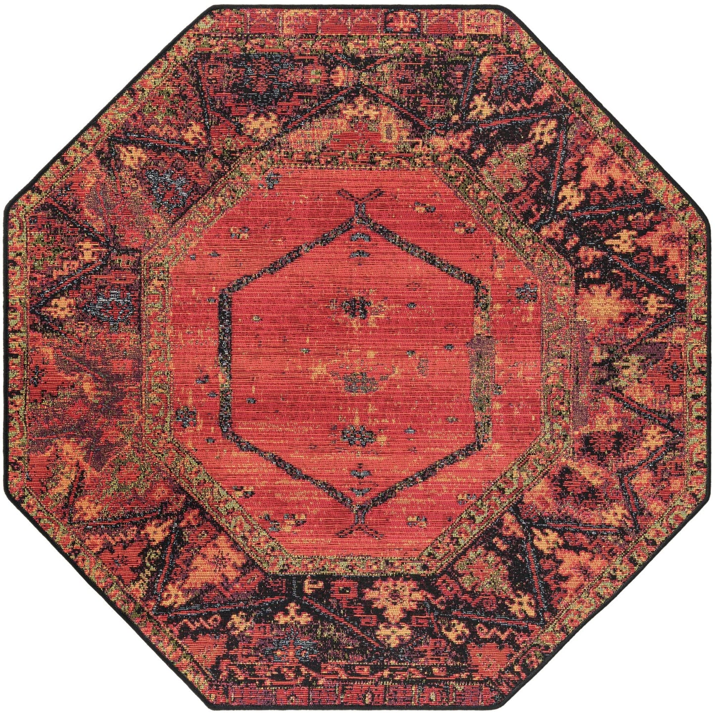 Unique Loom Outdoor Tribal Collection Area Rug - Quepos (4' 1" Octagon Multi/Black)