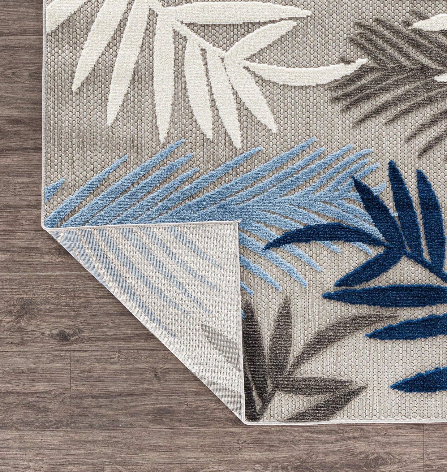 Rugshop Indoor/Outdoor Palm Leaf Area Rug, Non-Shedding Easy-Care Design for Backyard, Deck and Outdoor Lounge, Blue, 7'10" x 10'