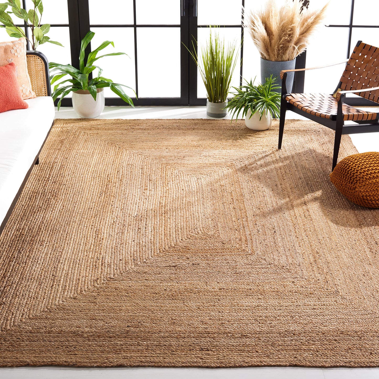 SAFAVIEH Area Rug 7' Square - Cape Cod Collection- Natural Brown, Handmade Braided Flat Weave Jute (CAP252A)