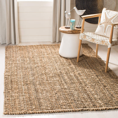SAFAVIEH Area Rug 4' Square - Natural Fiber Collection - Natural Brown, Handmade Jute, Farmhouse Style, Chunky Textured Thick Pile (NF447A)