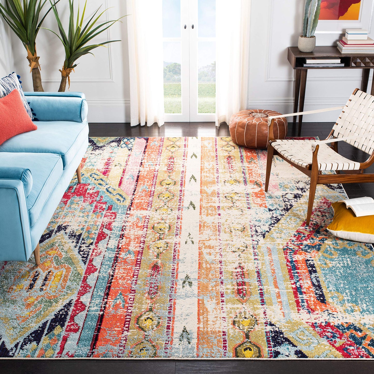 SAFAVIEH Area Rug 8x10 - Madison Collection - Large - Blue & Orange, Boho Chic Tribal Distressed Design, Non-Shedding & Easy Cleaning, Ideal for Living Room, Bedroom, Office, Dining Space (MAD422F)