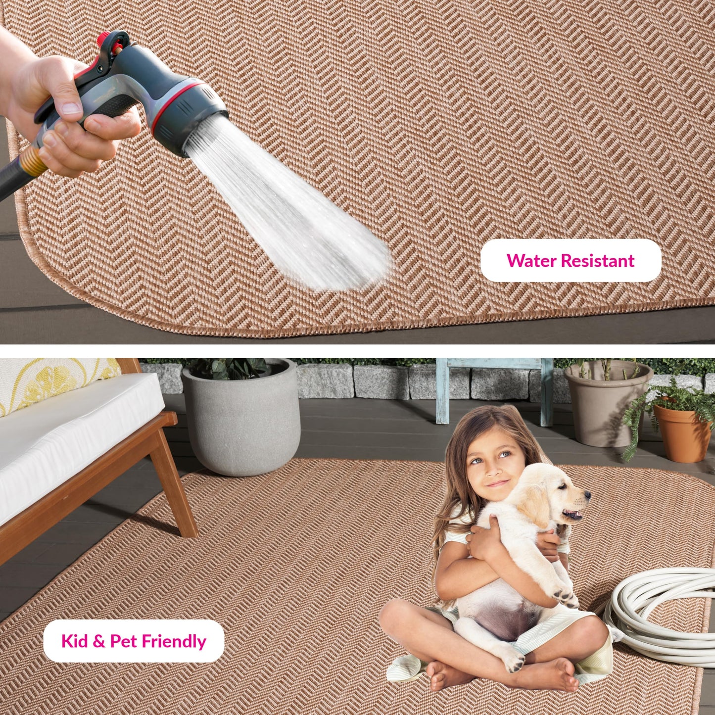 SAFAVIEH Washable Rug Outdoor Courtyard Collection - 9' x 12', Natural & Cream, Non-Shedding & Easy Cleaning, Ideal for Patio, Backyard, Mudroom (CY8022-03012)