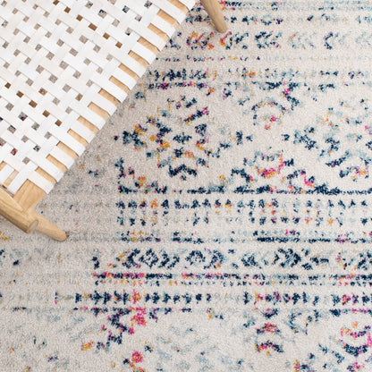 SAFAVIEH Tulum Collection Area Rug - 9' Square, Ivory & Blue, Moroccan Boho Tribal Design, Non-Shedding & Easy to Clean, Ideal for Living Room, Bedroom, Dining Space (TUL272C)
