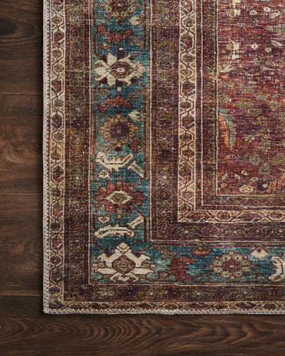 Loloi Layla Collection LAY-01 Brick/Blue 7'-6" x 9'-6" .13" Thick Area Rug, Soft, Durable, Vintage Inspired, Distressed, Low Pile, Non-Shedding, Easy Clean, Printed, Living Room Rug