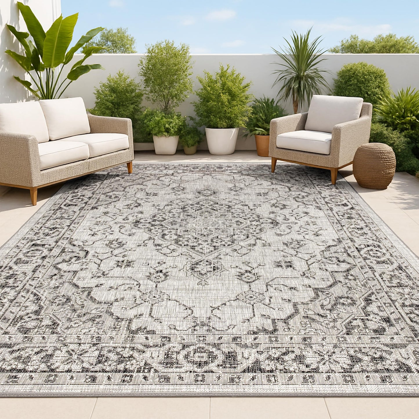 JONATHAN Y Boho Medallion Indoor Outdoor Area Rug 3X5 Gray/Black, Rozetta Textured Weave for Backyard, Patio, Porch, Easy-Cleaning, High Traffic, Pet-Friendly, Non-Shedding (SMB102D-3)