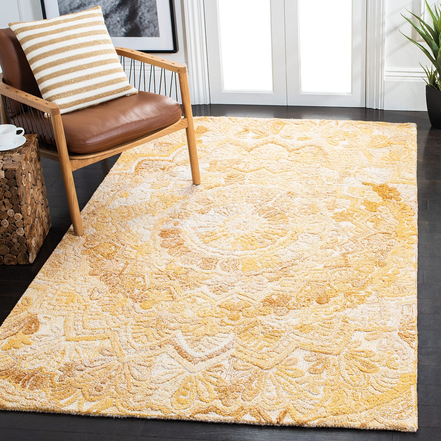 SAFAVIEH Marquee Collection Accent Rug - 3' x 5', Yellow & Ivory, Handmade Mandala Medallion Wool, Ideal for High Traffic Areas in Entryway, Living Room, Bedroom (MRQ110E)