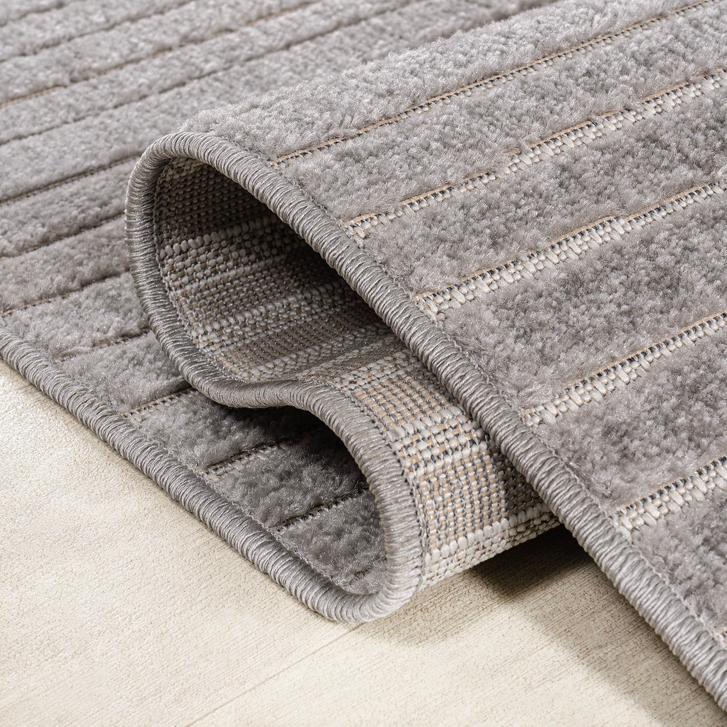 JONATHAN Y Hallie High-Low Curve Gray/Ivory 6x6 Square Indoor/Outdoor Area Rug, Minimalist, Pet Friendly, Non-Shedding, Stain Resistant, Hose-Washable for Backyard, Patio, Porch (SCN100A-6SQ)