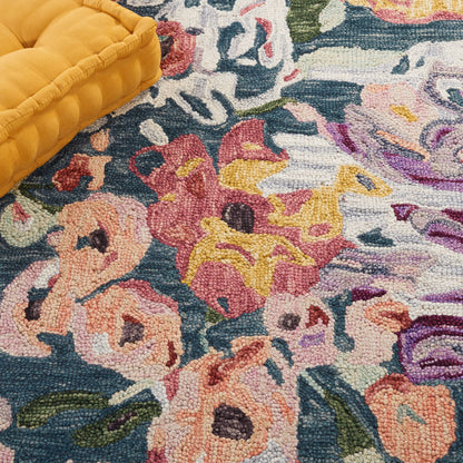 SAFAVIEH Blossom Collection Accent Rug - 3' x 5', Blue & Purple, Handmade French Country Floral Wool, Ideal for High Traffic Areas in Entryway, Living Room, Bedroom (BLM463M)