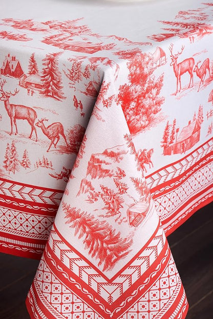 Maison d' Hermine Table Cloth Rectangle Table 100% Cotton 70 x 120 Inches Fall Tablecloth Reusable Everyday Use for Thanksgiving Christmas Decorations Dining Farmhouse Party (Winter Jouy)