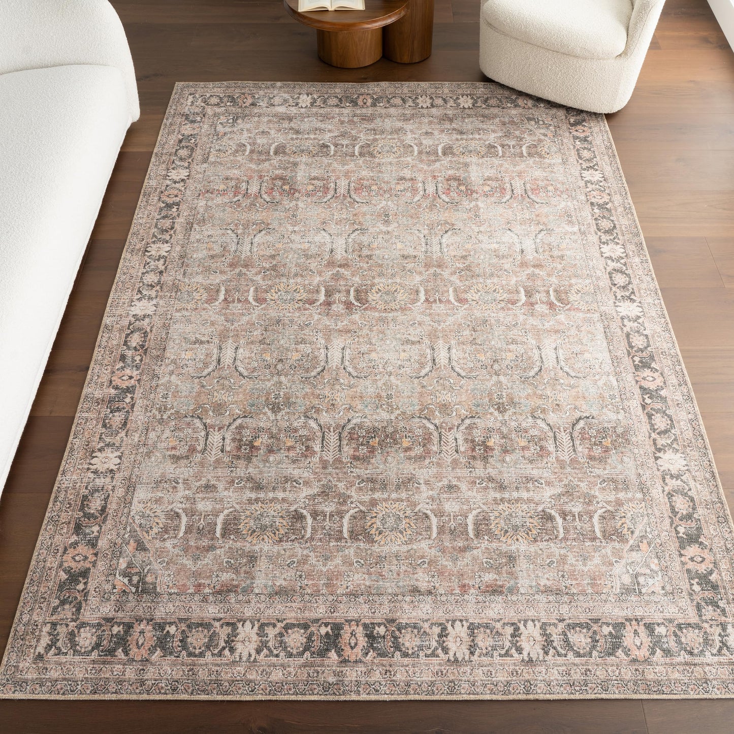 Nuloom Hillstone Collection Deidra Light Brown/Ivory, 6'7" x 9', Vintage Medallion, Soft and Cozy, High Traffic, Stain Resistant, Easy Clean, Durable Area Rug for Bedroom, Living Room, Dining, Foyer