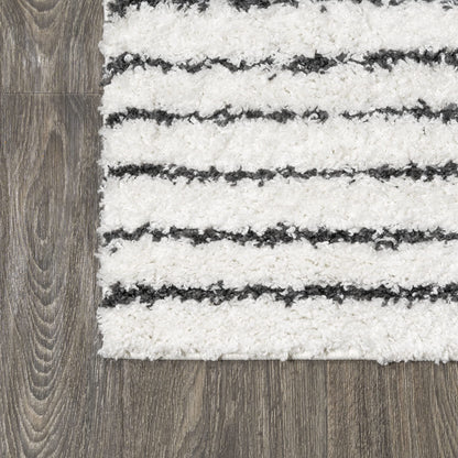 JONATHAN Y Petra Abstract Stripe Shag White/Gray Indoor Area Rug, 8x10, Geometric, Bohemian, Contemporary, Easy-Cleaning for Living Room, Bedroom, Kitchen, Pet Friendly, Non-Shedding (MOH407A-8)