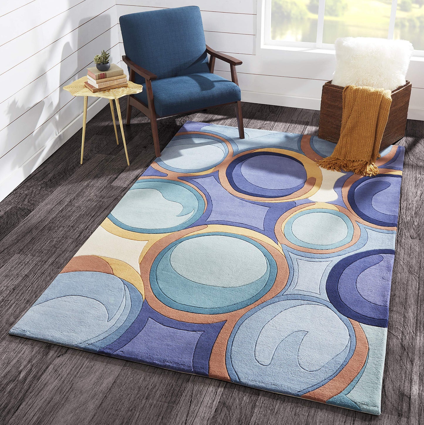 Momeni Rugs New Wave Collection, 100% Wool Hand Carved & Tufted Contemporary Area Rug, 5'3" x 8', Blue