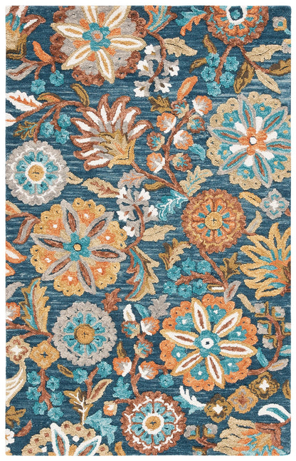 SAFAVIEH Blossom Collection Area Rug - 6' x 9', Blue & Ivory, Handmade Wool, Floral Design, Ideal for High Traffic Areas in Living Room, Bedroom, Dining (BLM409M-6)
