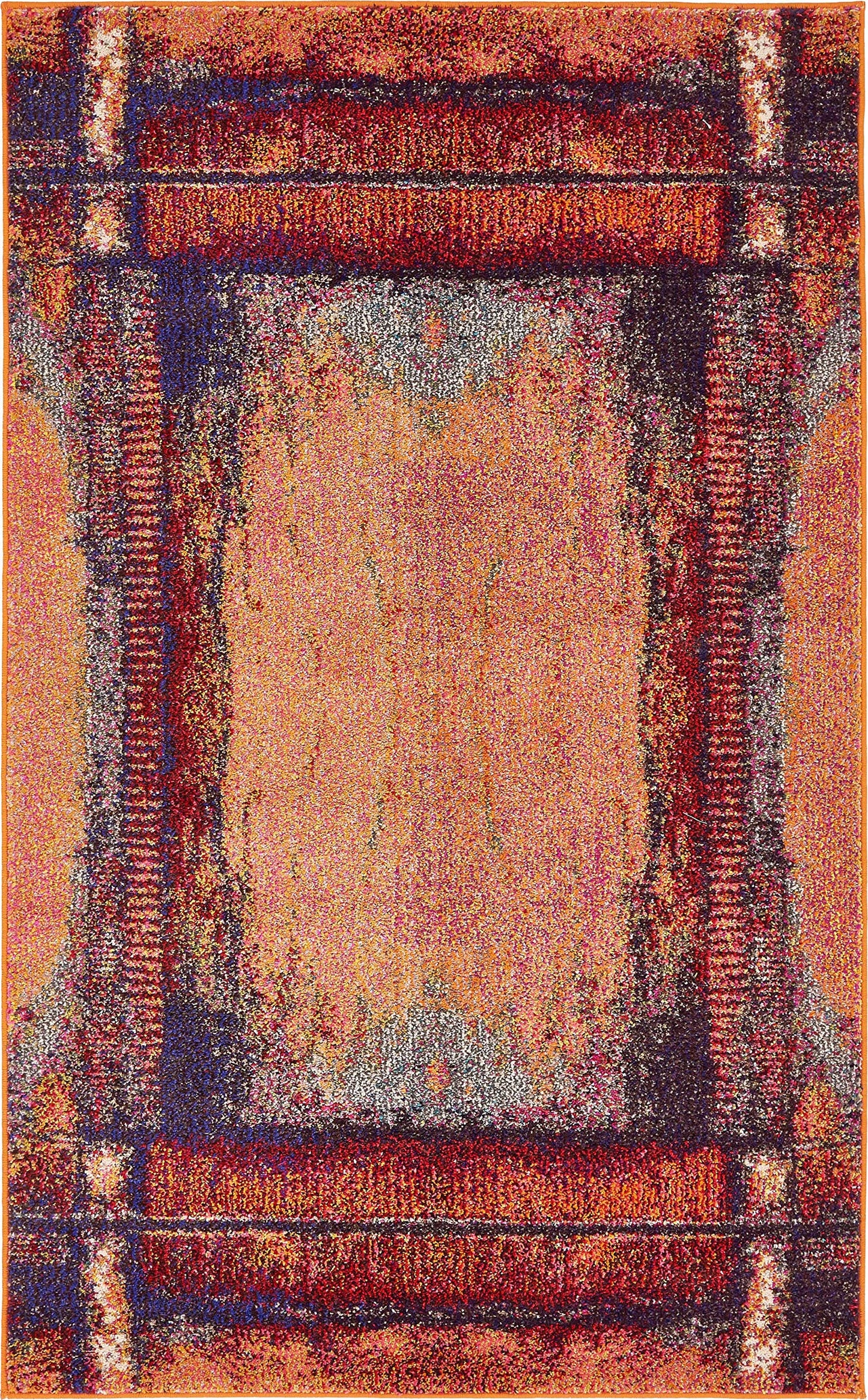 Unique Loom Estrella Collection Rustic, Distressed, Modern, Abstract Area Rug (3' 3 x 5' 3 Rectangular, Orange/Black)