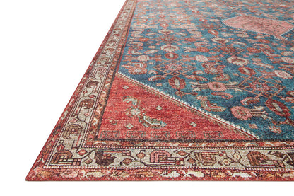 Loloi Layla Collection LAY-10 Marine/Clay 7'-6" x 9'-6" .13" Thick Area Rug, Soft, Durable, Vintage Inspired, Distressed, Low Pile, Non-Shedding, Easy Clean, Printed, Living Room Rug